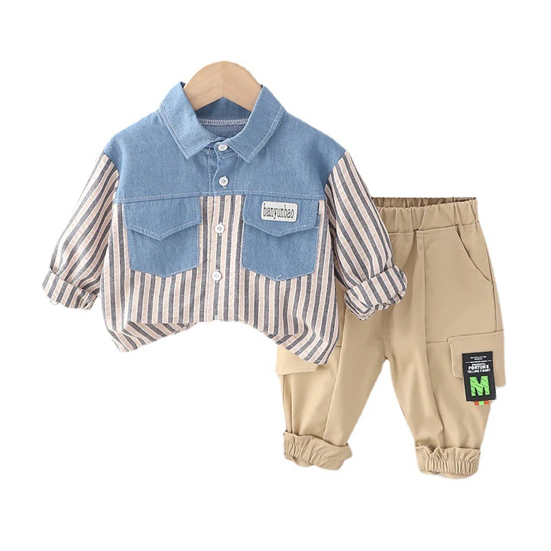 Baby Boy Birthday Clothes 2024 Spring Autumn Striped Patchwork Denim Long Sleeve Shirts and Pants 2PCS Suit for Kids Boys Outfit
Baby Boy Birthday Clothes 2024 Spring Autumn Striped Patchwork Denim Long Sleeve Shirts and Pants 2PCS Suit for Kids Boys Outfit