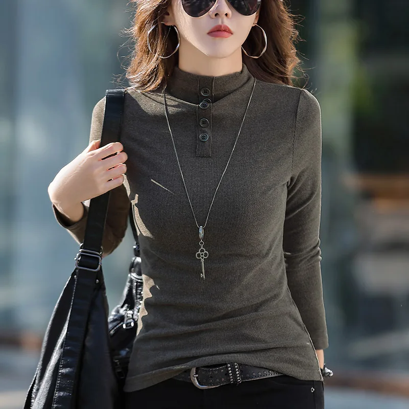 Women's basic semi high neck shirt, autumn and winter velvet long sleeved t-shirt, thick and warm inner layer
Women's basic semi high neck shirt, autumn and winter velvet long sleeved t-shirt, thick and warm inner layer