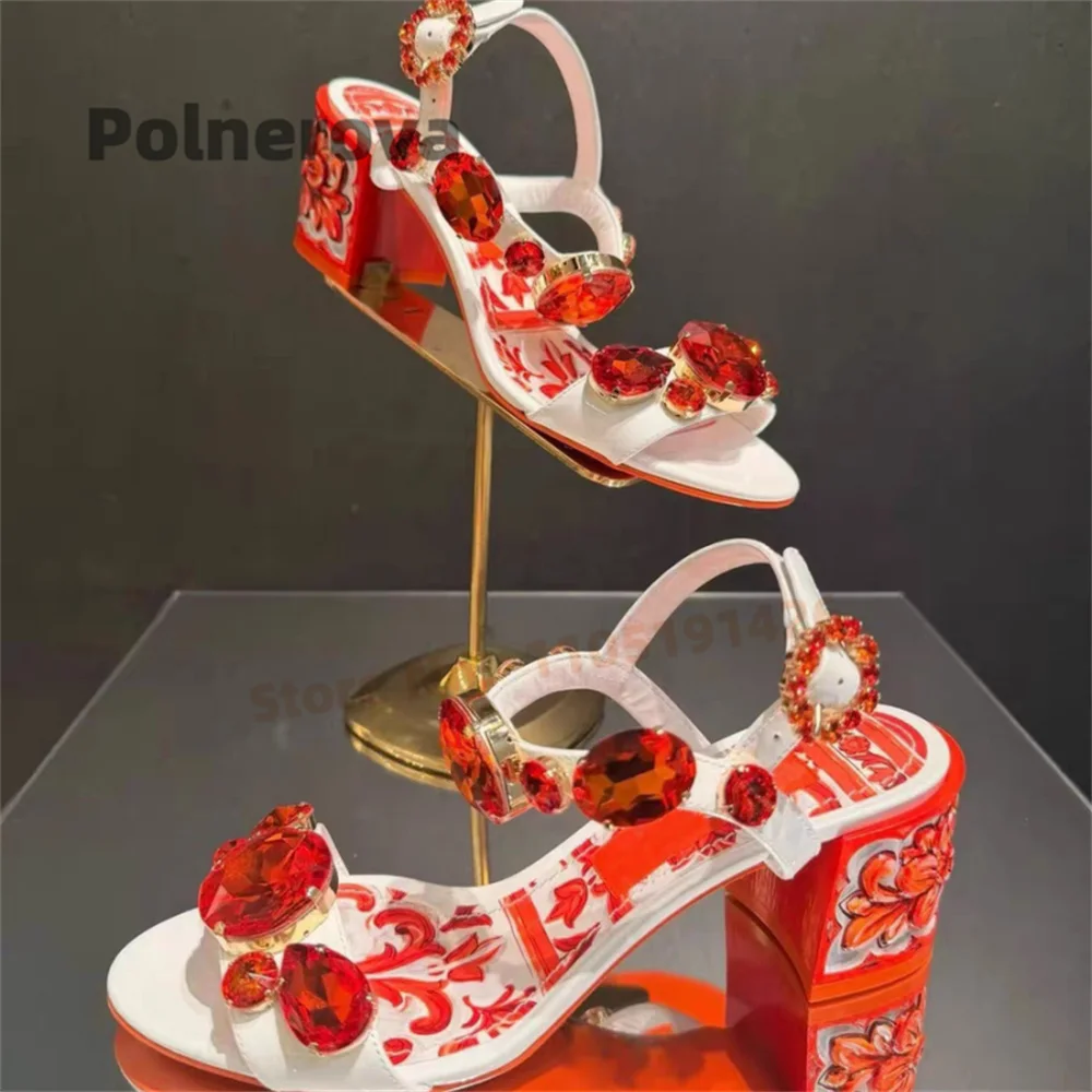 Bohemian Crystal Chunky Heels Print Sandals for Women Summer Gem Open Toe 6/10Cm High Heel Ankle Buckle Banquet Holiday Shoes
Bohemian Crystal Chunky Heels Print Sandals for Women Summer Gem Open Toe 6/10Cm High Heel Ankle Buckle Banquet Holiday Shoes