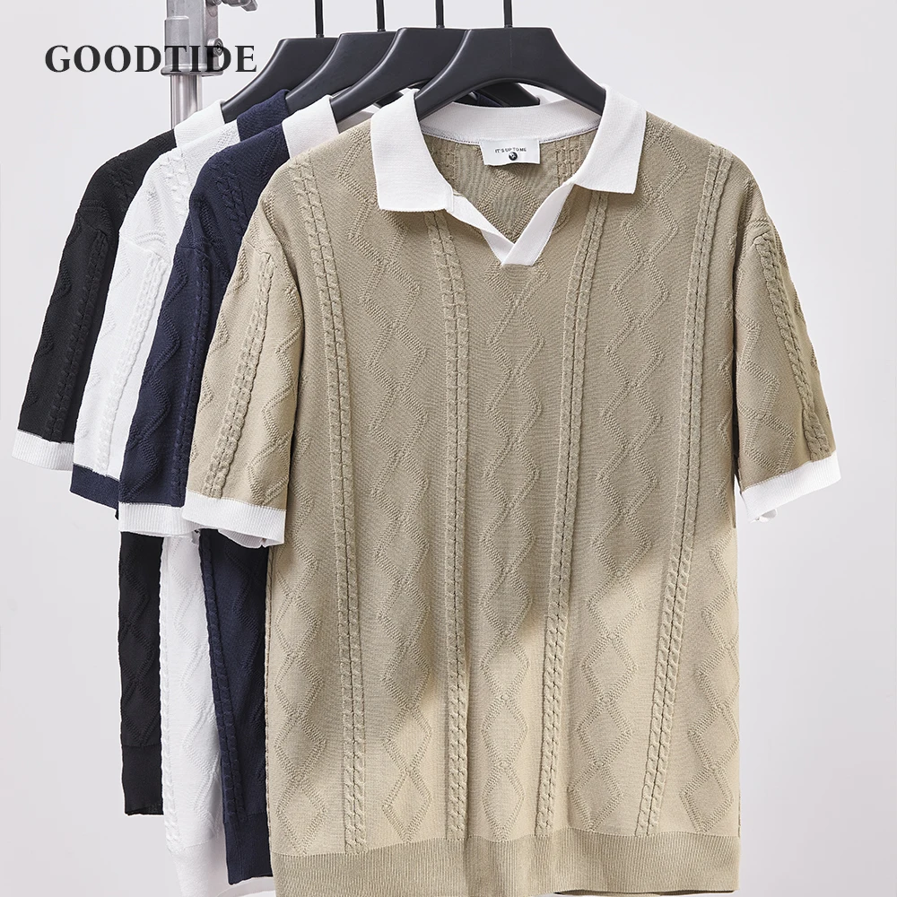 Fashion Men's Knitted Polo Shirt Breathable Contrast Color V-neck Jacquard Texture Loose Summer Casual Top Short Sleeve Men Polo
Fashion Men's Knitted Polo Shirt Breathable Contrast Color V-neck Jacquard Texture Loose Summer Casual Top Short Sleeve Men Polo