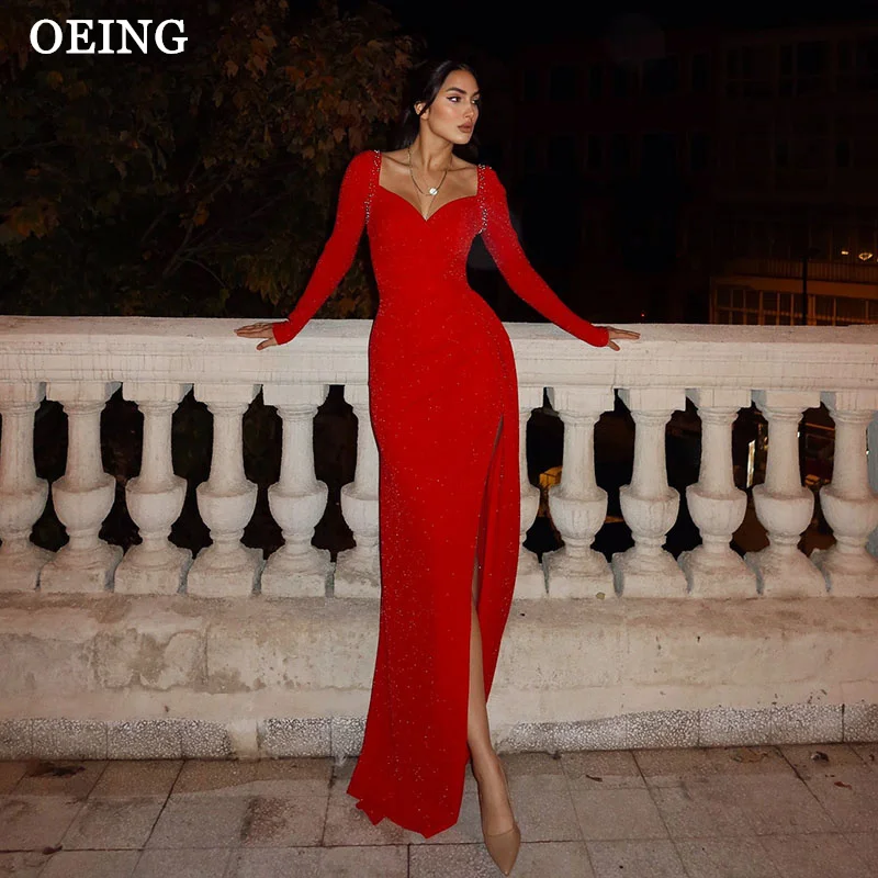 OEING Red Mermaid Prom Dresses Sexy Long Sleeves Floor-Length Party Gowns High Split Evening Dress Women 2025 Customized
OEING Red Mermaid Prom Dresses Sexy Long Sleeves Floor-Length Party Gowns High Split Evening Dress Women 2025 Customized