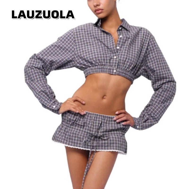 Women's Plaid 2 Piece Set Cropped Long Sleeve Button Shirt + Lace Trim Mini Skirt Casual Streetwear Spicy Girl Outfit
Women's Plaid 2 Piece Set Cropped Long Sleeve Button Shirt + Lace Trim Mini Skirt Casual Streetwear Spicy Girl Outfit