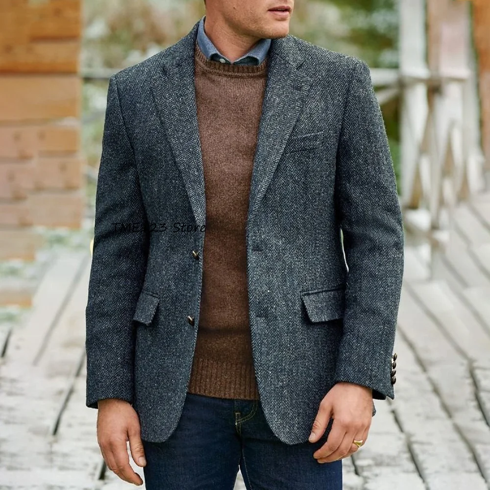 Мужской повседневный пиджак с лацканами, винтажный пиджак из ткани «ёлочка» для мужчин, подходит для работы, однобортный
Мужской повседневный пиджак с лацканами, винтажный пиджак из ткани «ёлочка» для мужчин, подходит для работы, однобортный