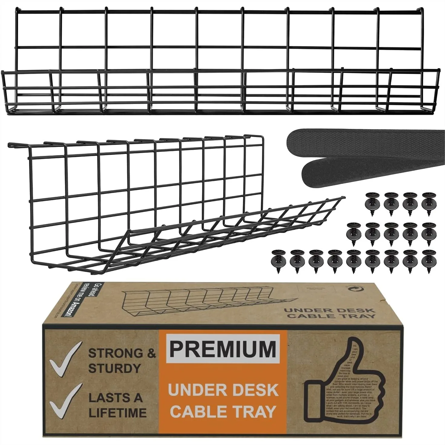 Under Desk Cable Management Tray, Steel Cord Organizer for Wire with 2 Trays 17" Each, Black
Under Desk Cable Management Tray, Steel Cord Organizer for Wire with 2 Trays 17" Each, Black
