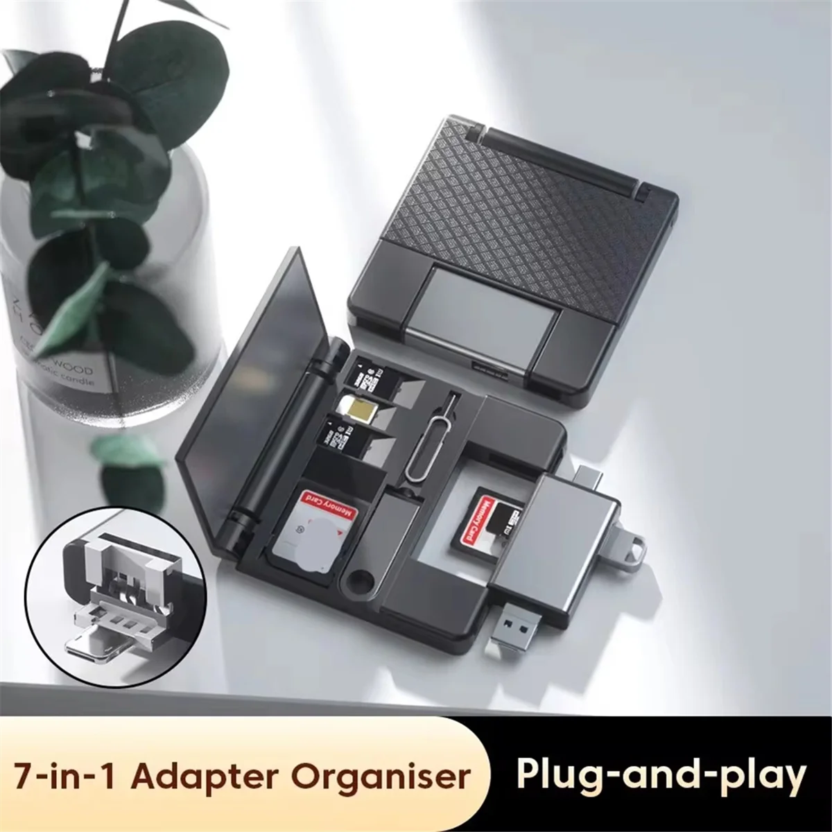 GOB-o7 in 1 Multifunctional Card Reader Storage Box SD Card Case OTG Adapter USB2.0 Type-C Adapter Card Storage
GOB-o7 in 1 Multifunctional Card Reader Storage Box SD Card Case OTG Adapter USB2.0 Type-C Adapter Card Storage