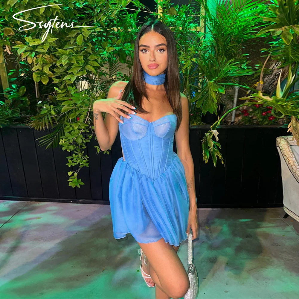 Sexy Short Blue Beach Prom Dresses Chiffon Sweetheart Mini Formal Evening Dress for Women Wedding Party Bridesmaid Gowns Choker
Sexy Short Blue Beach Prom Dresses Chiffon Sweetheart Mini Formal Evening Dress for Women Wedding Party Bridesmaid Gowns Choker