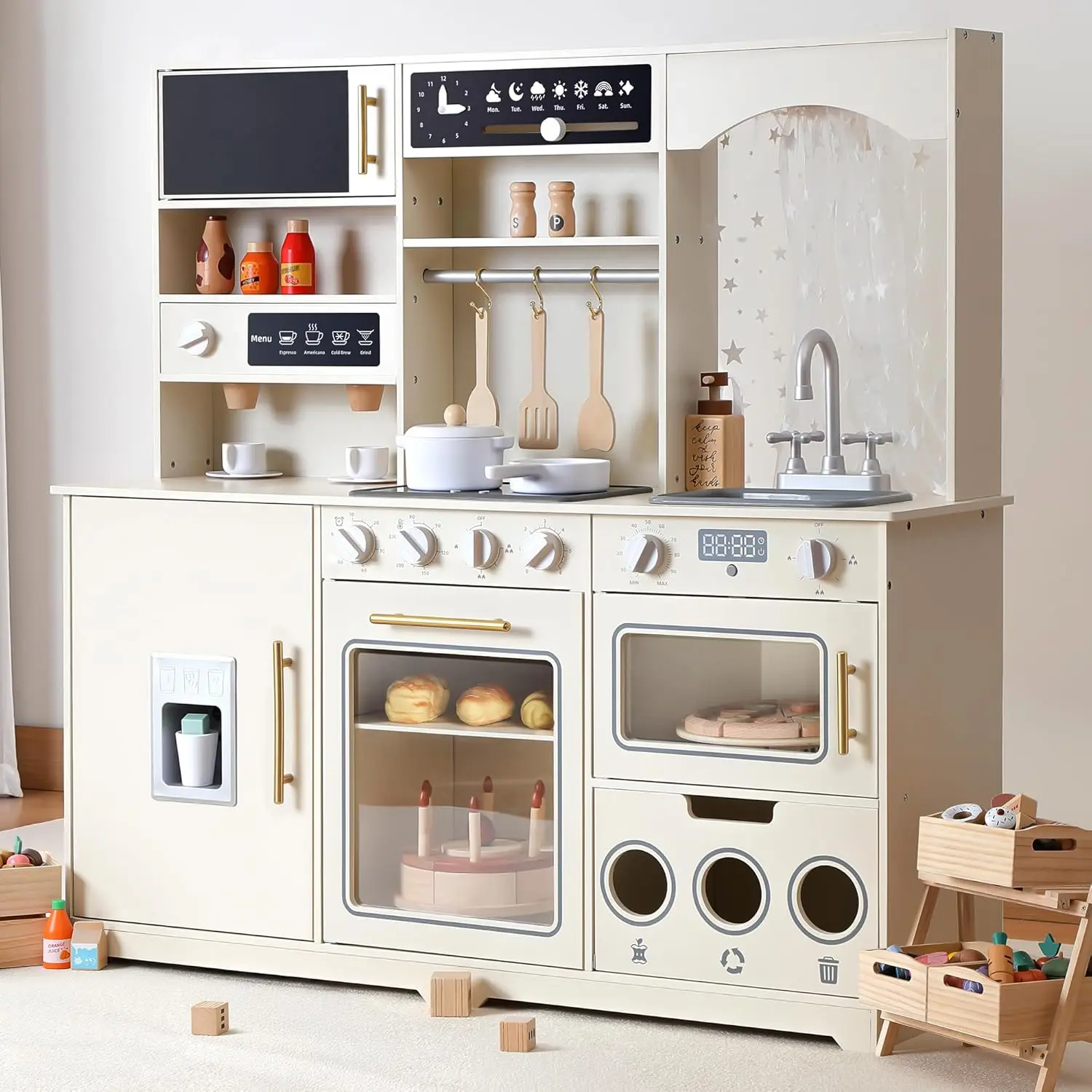 Play Kitchen for Kids, Wooden Kids Play Kitchen Playset with Real Lights & Sounds, Toddler Toy Kitchen with Fun Cookware
Play Kitchen for Kids, Wooden Kids Play Kitchen Playset with Real Lights & Sounds, Toddler Toy Kitchen with Fun Cookware