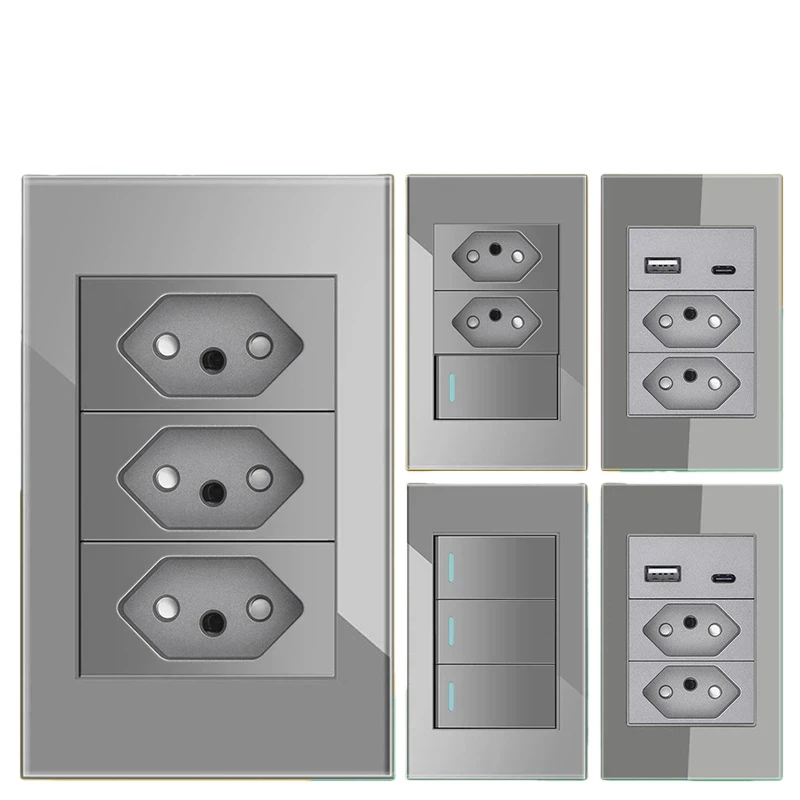 Стеклянная панель, бразильский зарегистрированный разъем, двойной USB C-тип, выключатель света, офисная настенная розетка 118*72 мм, серое стекловолокно 20a 10a
Стеклянная панель, бразильский зарегистрированный разъем, двойной USB C-тип, выключатель света, офисная настенная розетка 118*72 мм, серое стекловолокно 20a 10a