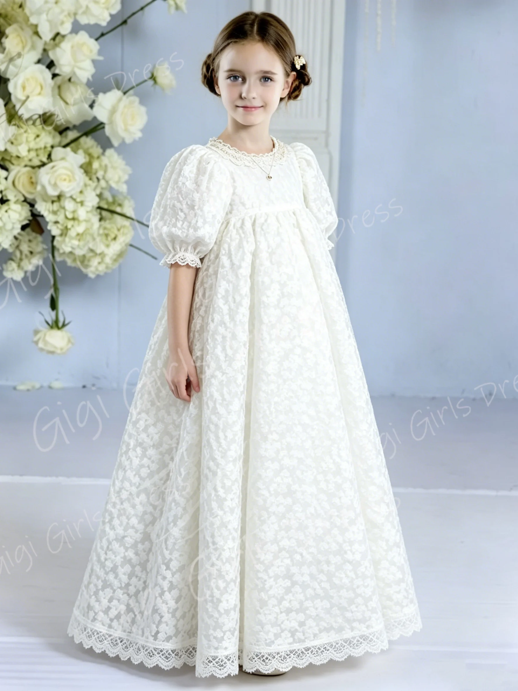 White Balloon Sleeve Flower Girl Dresses for Wedding Party Hollow Out Lace Long Princess Kids Pageant First Communion Ball Gown
White Balloon Sleeve Flower Girl Dresses for Wedding Party Hollow Out Lace Long Princess Kids Pageant First Communion Ball Gown