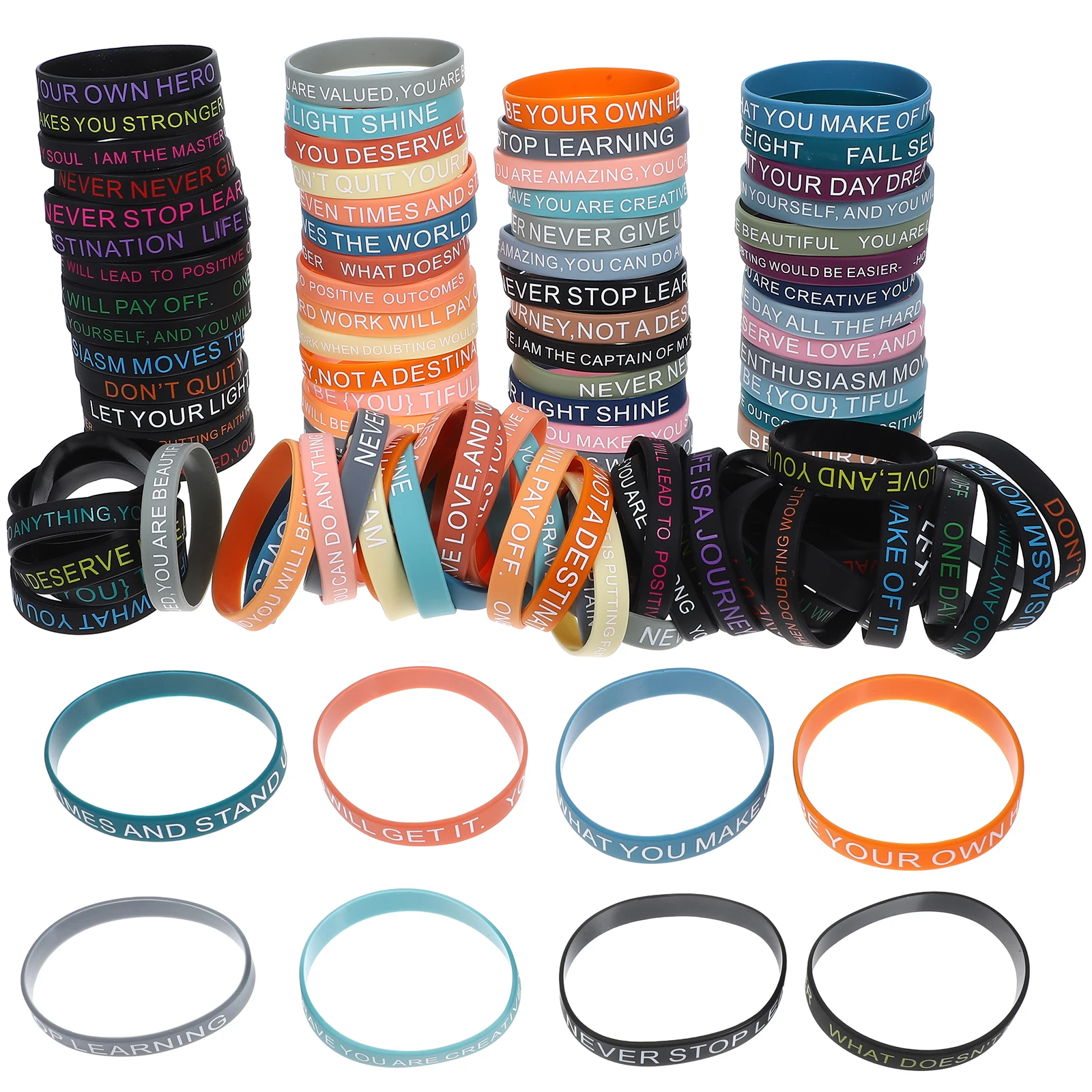 100pcs Inspirational Silicone Bands Motivational Wrist Straps Colored Elastic Quote Unisex Bracelets Fitness Gifts
100pcs Inspirational Silicone Bands Motivational Wrist Straps Colored Elastic Quote Unisex Bracelets Fitness Gifts
