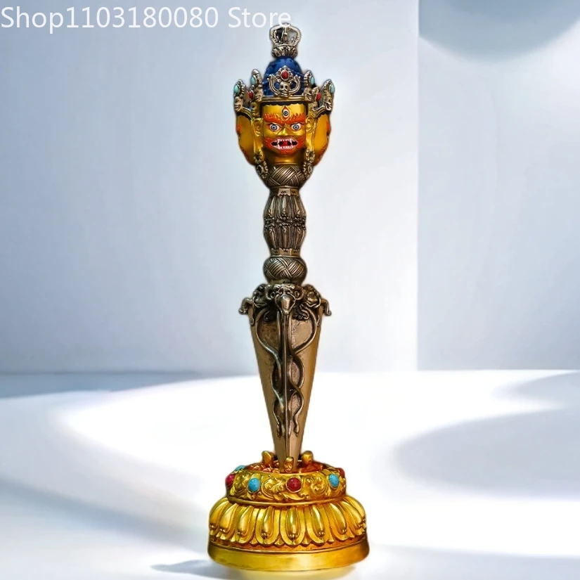 39cm Copper gilding inlay Three-Faced Tibeten Dorje Phurba sculpture Nepal Tibet Vajrakila dagger statue
39cm Copper gilding inlay Three-Faced Tibeten Dorje Phurba sculpture Nepal Tibet Vajrakila dagger statue