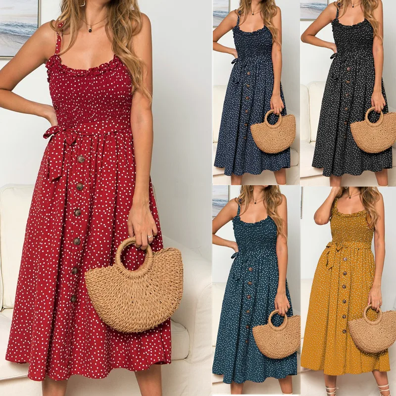 Sexy Summer Sleeveless Slip Dress Women Strapless Bow Button Loose Bandage Pleated Polka Dot Sundress Casual Backless Vestidos
Sexy Summer Sleeveless Slip Dress Women Strapless Bow Button Loose Bandage Pleated Polka Dot Sundress Casual Backless Vestidos