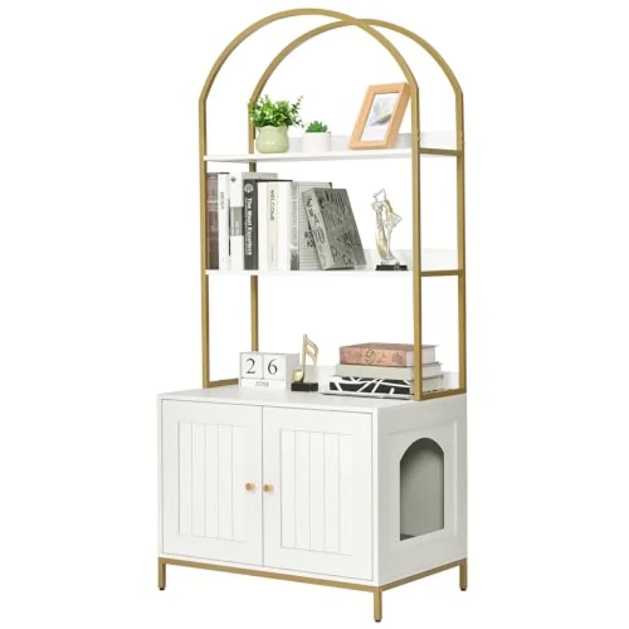 Cat Litter Box Enclosure, Litter Box Furniture Hidden with 2-Tier Storage Shelves, Wooden Cat Washroom Furniture with Metal Fra
Cat Litter Box Enclosure, Litter Box Furniture Hidden with 2-Tier Storage Shelves, Wooden Cat Washroom Furniture with Metal Fra