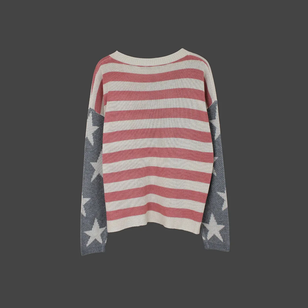 Sweater Women's Knitted Sweater, American Flag Long Sleeved Pullovers Top, Spring And Summer
Sweater Women's Knitted Sweater, American Flag Long Sleeved Pullovers Top, Spring And Summer