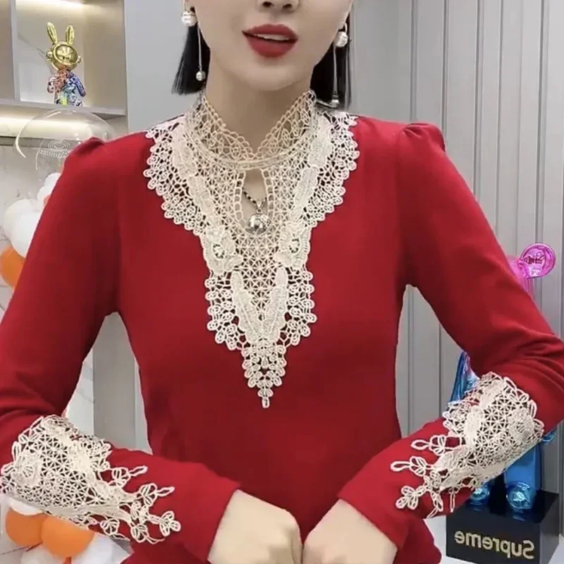 Women Spring Autumn New Fashion Long Sleeve Pullovers High Street Hollow Out Slim All-match Tops Elegant Lace Patchwork Blouse
Women Spring Autumn New Fashion Long Sleeve Pullovers High Street Hollow Out Slim All-match Tops Elegant Lace Patchwork Blouse