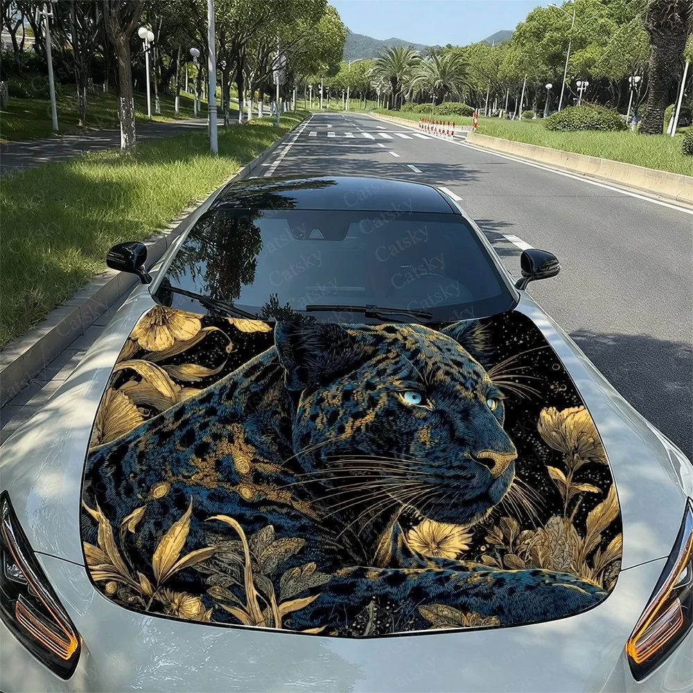 Vibrant leopard design with golden foliage on car hood. Unique, eye-catching artwork for vehicle decoration. Enhance your ride's
Vibrant leopard design with golden foliage on car hood. Unique, eye-catching artwork for vehicle decoration. Enhance your ride's
