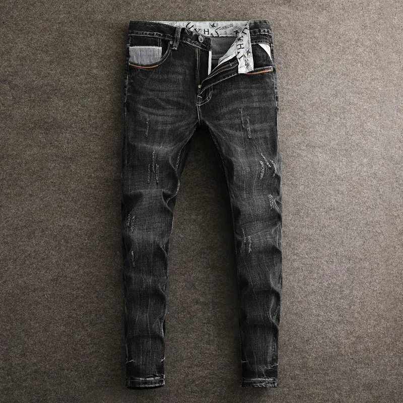 Fashionable Street Men's Fashion Street Men's Black Grey Jeans Vintage Elastic Slim Fit Split Jeans with Personalized Pockets De
Fashionable Street Men's Fashion Street Men's Black Grey Jeans Vintage Elastic Slim Fit Split Jeans with Personalized Pockets De