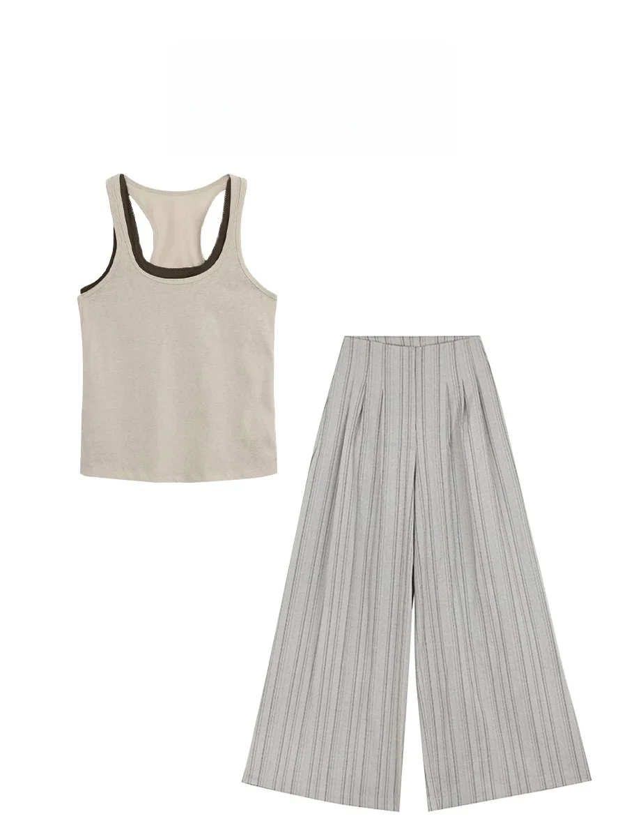 American Style Spicy Girl Two-Piece Set High Waist Drapey Casual Pants Vest Striped Women Summer Fashion Outfit Short Sleeve
American Style Spicy Girl Two-Piece Set High Waist Drapey Casual Pants Vest Striped Women Summer Fashion Outfit Short Sleeve