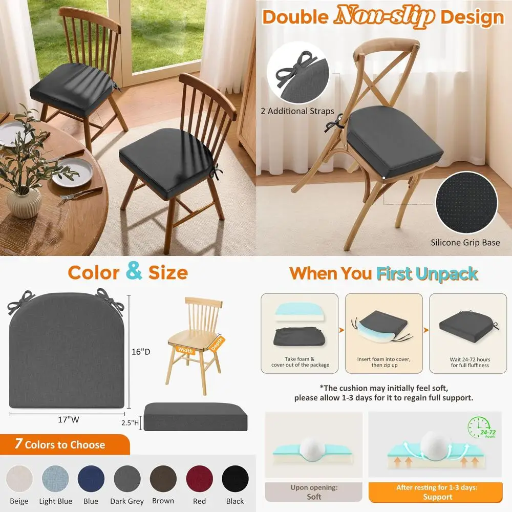 Memory Foam Linen Kitchen Chair Cushions, Waterproof & Stain-Resistant, Washable Covers, 17x16x2.5 inches, Grey, 4-Pack
Memory Foam Linen Kitchen Chair Cushions, Waterproof & Stain-Resistant, Washable Covers, 17x16x2.5 inches, Grey, 4-Pack