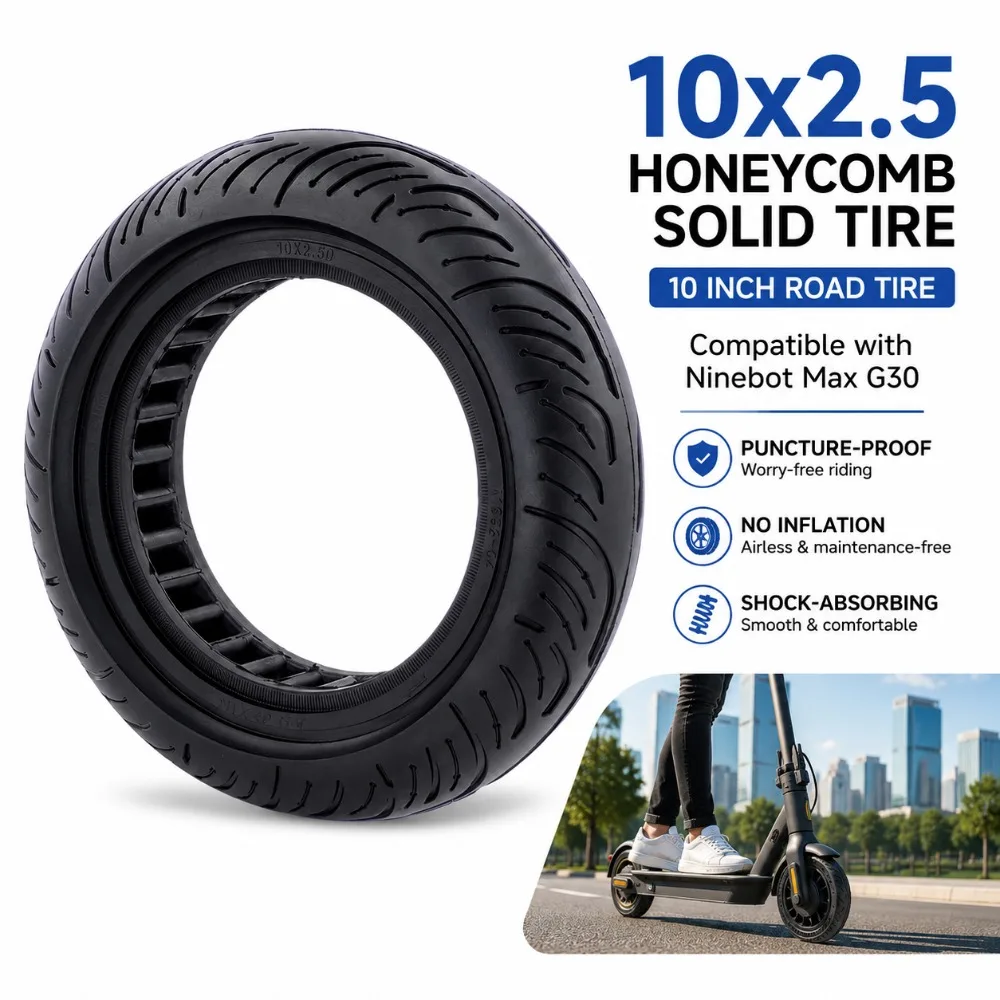 10x2.5 Honeycomb Solid Tire Suitable for Ninebot Max G30 Electric Scooter Universal 10 Inch Road Tire Accessories
10x2.5 Honeycomb Solid Tire Suitable for Ninebot Max G30 Electric Scooter Universal 10 Inch Road Tire Accessories