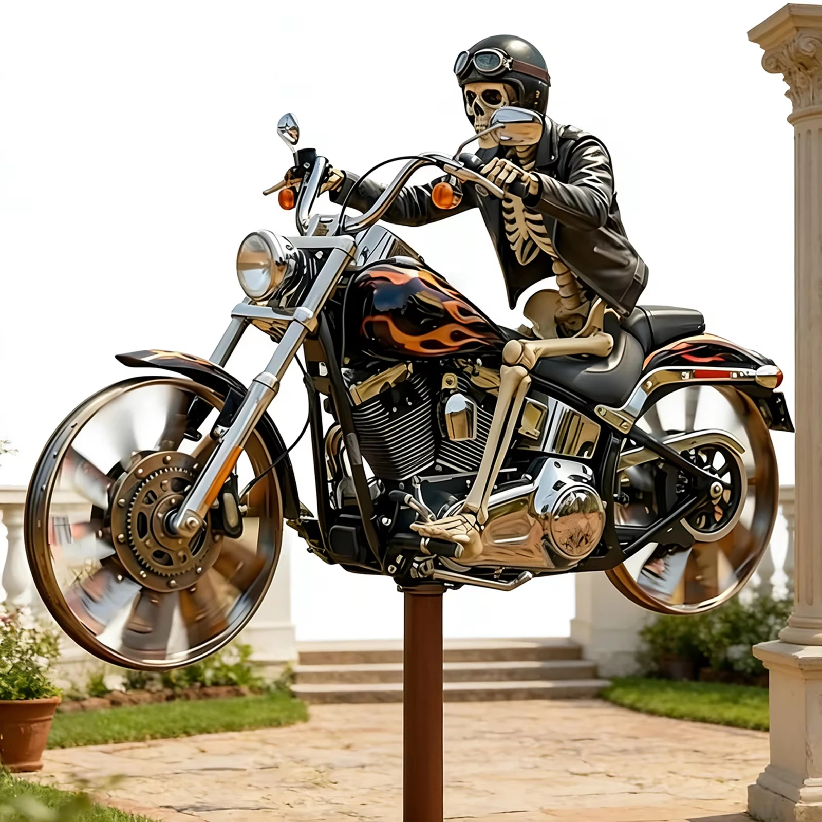 Skeleton Motorcycle Wind Spinner with Rotating Wheels Catching Wind Spinner Unique Resin Outdoor Sculptures Ornament for Patios
Skeleton Motorcycle Wind Spinner with Rotating Wheels Catching Wind Spinner Unique Resin Outdoor Sculptures Ornament for Patios