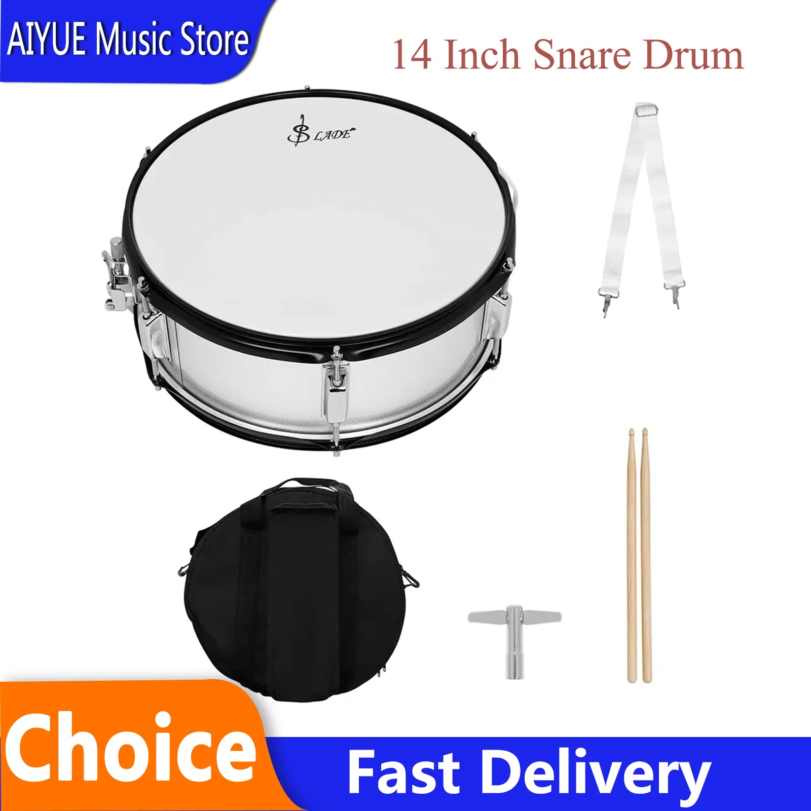 SLADE 5 Pcs Snare Drum 14 Inch Silver Metal Durable Wearable Percussion Instrument For Beginner Practice Playing Snare Drum Set
SLADE 5 Pcs Snare Drum 14 Inch Silver Metal Durable Wearable Percussion Instrument For Beginner Practice Playing Snare Drum Set