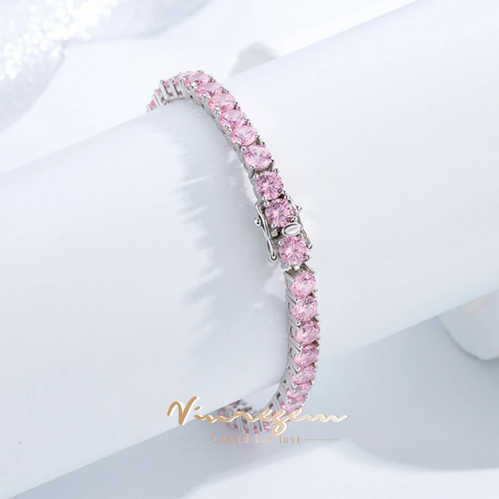 Vinregem 5MM Lab Created Sapphire Gemstone Pink Tennis Chain Bracelets for Women 100% 925 Sterling Silver Fine Jewelry Wholesale
Vinregem 5MM Lab Created Sapphire Gemstone Pink Tennis Chain Bracelets for Women 100% 925 Sterling Silver Fine Jewelry Wholesale