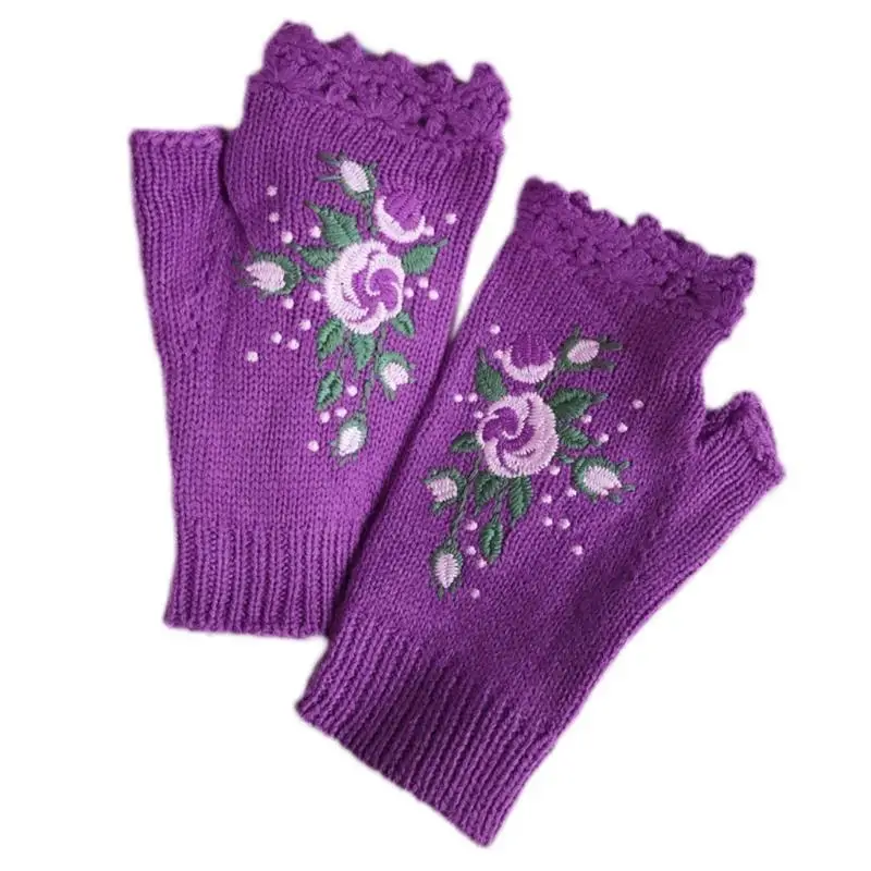 652F Winter Warm Women Color Knit Short Fingerless Gloves Elegant Floral Embroidery Outdoor Cycling Half Finger Mittens
652F Winter Warm Women Color Knit Short Fingerless Gloves Elegant Floral Embroidery Outdoor Cycling Half Finger Mittens