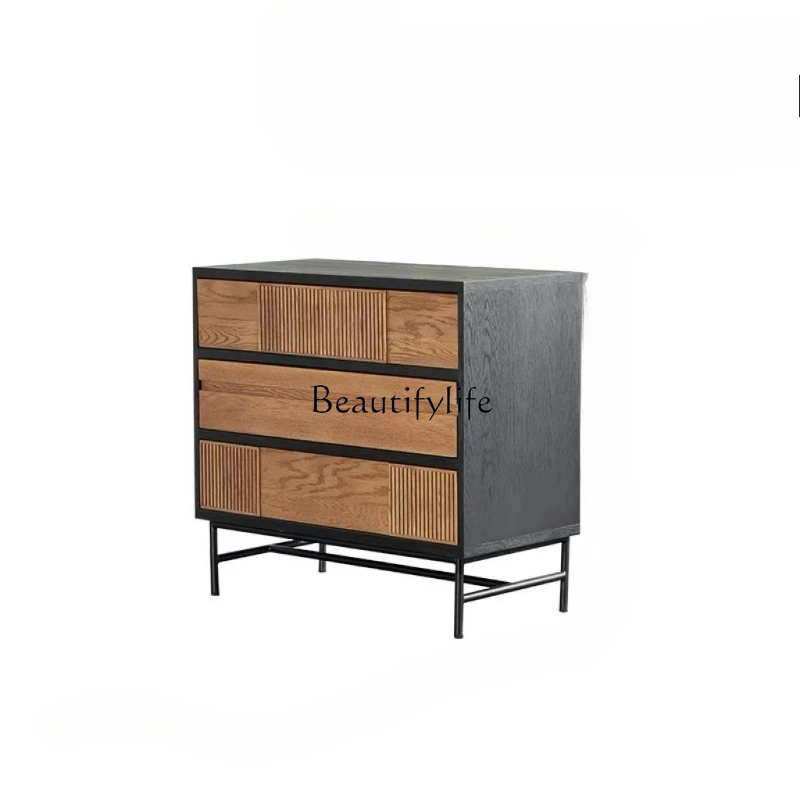 Nordic modern medieval black oak bedroom bedside table color matching solid wood chest
Nordic modern medieval black oak bedroom bedside table color matching solid wood chest