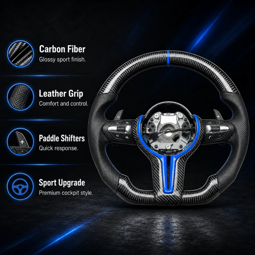 Real Carbon Fiber M Series Steering Wheel For BMW M2 M3 M4 F30 F32 F20 F87 F80 F82 F83 F21 F22 X2 X3 X4 X5 X6 With Shift Paddles
Real Carbon Fiber M Series Steering Wheel For BMW M2 M3 M4 F30 F32 F20 F87 F80 F82 F83 F21 F22 X2 X3 X4 X5 X6 With Shift Paddles