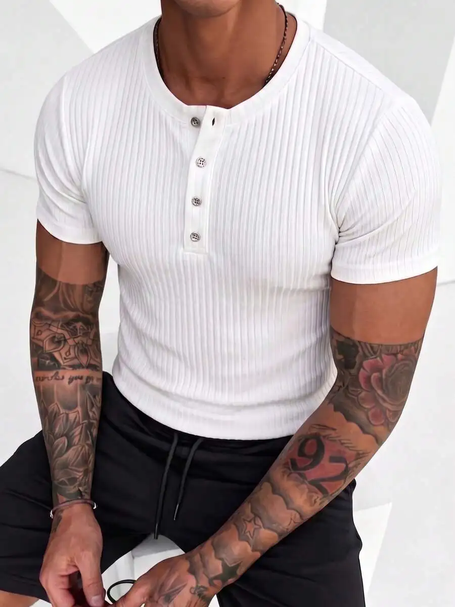 Mens Ribbed Henley Short Sleeve T-Shirt For Gym Outdoor Sports
Mens Ribbed Henley Short Sleeve T-Shirt For Gym Outdoor Sports