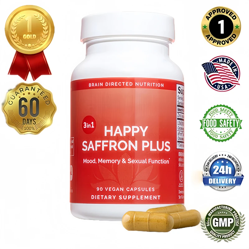 Happy Saffron Plus - Saffron Flower Extract, Curcumin, Zinc Support Positive Mood Increase Memory,Focus & Clean Blood Vessels
Happy Saffron Plus - Saffron Flower Extract, Curcumin, Zinc Support Positive Mood Increase Memory,Focus & Clean Blood Vessels