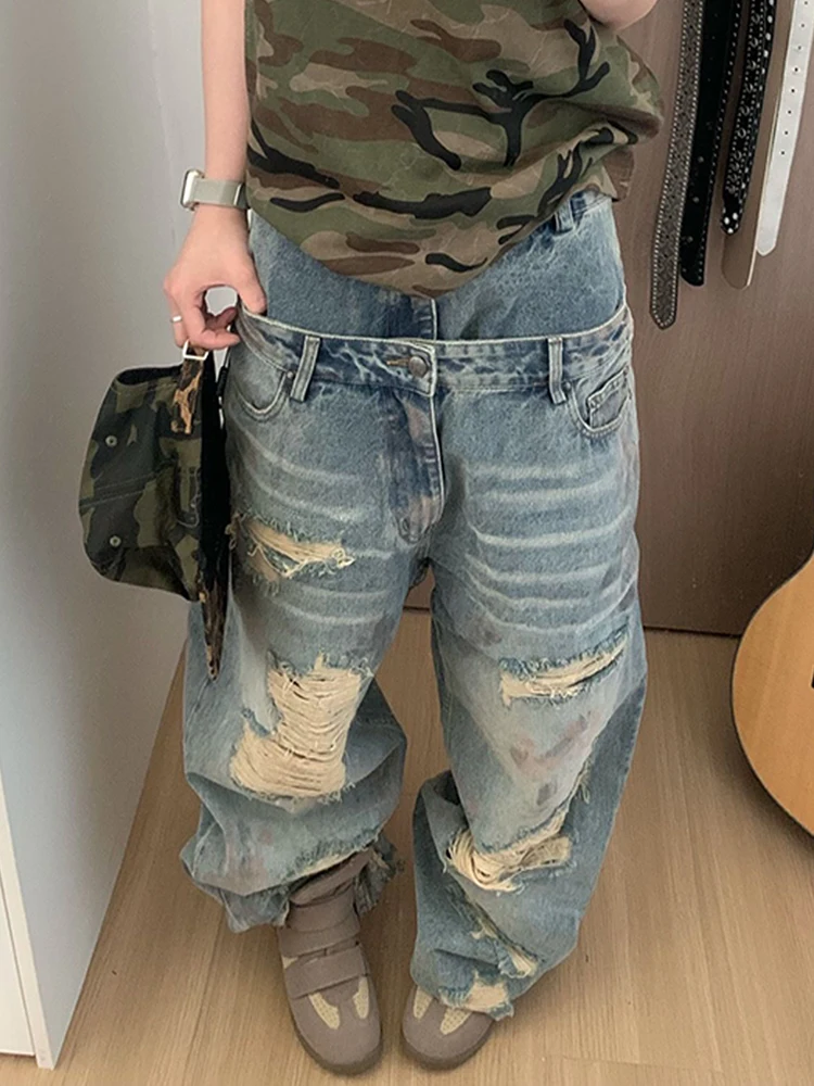 American High Street Double Waist Hole Design Jeans Women Summer New Street Trend Matching Floor-Length Pants
American High Street Double Waist Hole Design Jeans Women Summer New Street Trend Matching Floor-Length Pants