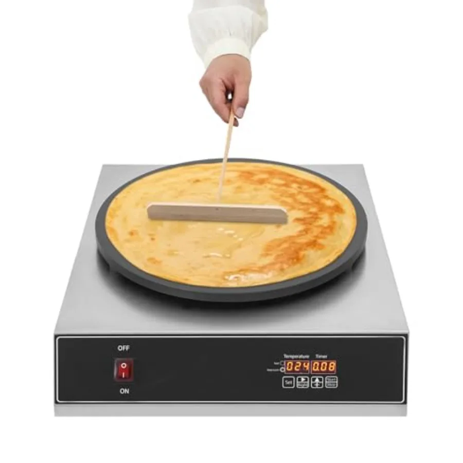 Commercial crepe maker for restaurants, aluminum alloy body, black color, nonstick surface and adjustable temperature control
Commercial crepe maker for restaurants, aluminum alloy body, black color, nonstick surface and adjustable temperature control