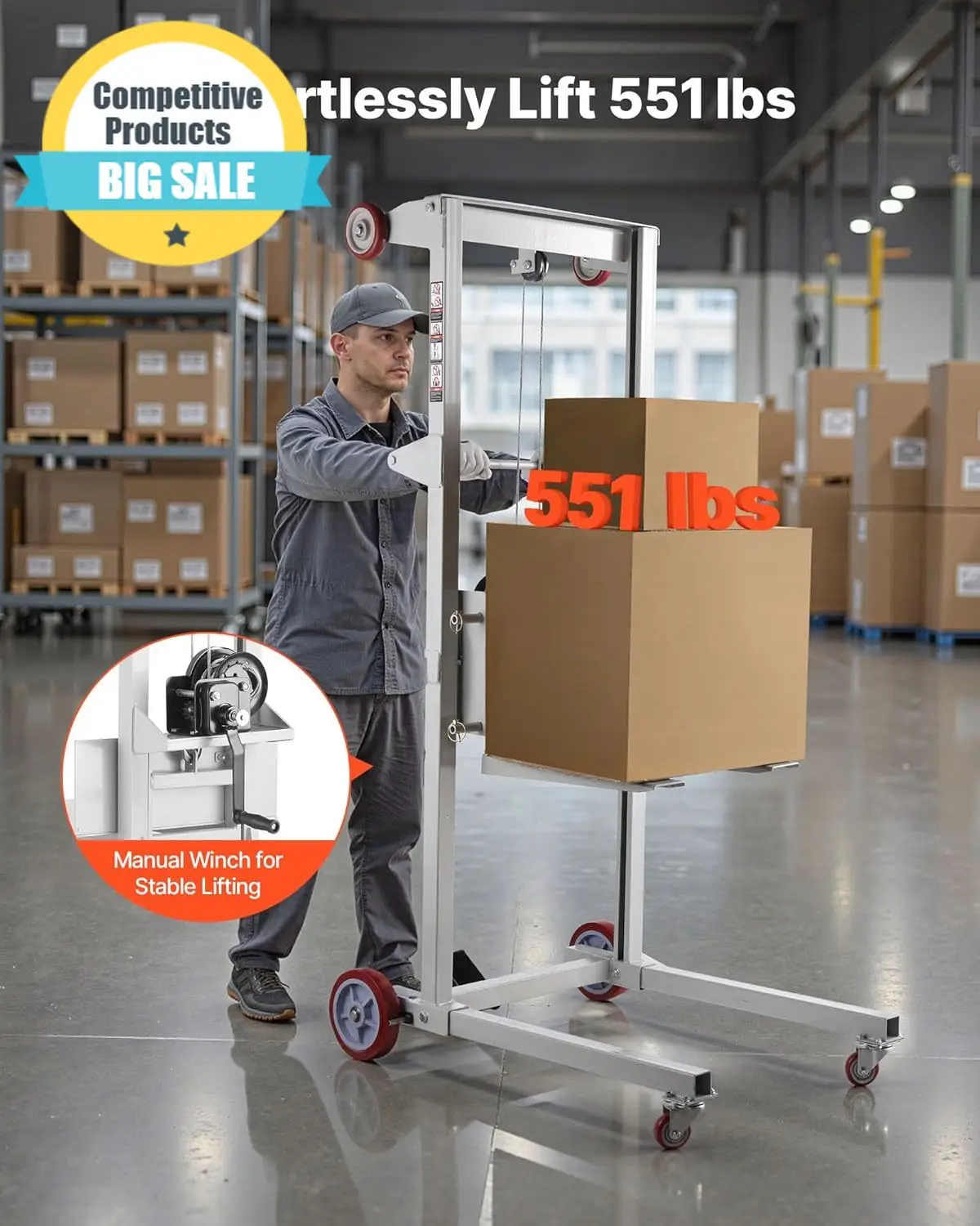 Substantial Material Lift Winch Stacker 551 Lbs Capacity Heavy Duty Pallet Truck Dolly With Adjustable Forks 6 Wheel System 70 I
Substantial Material Lift Winch Stacker 551 Lbs Capacity Heavy Duty Pallet Truck Dolly With Adjustable Forks 6 Wheel System 70 I