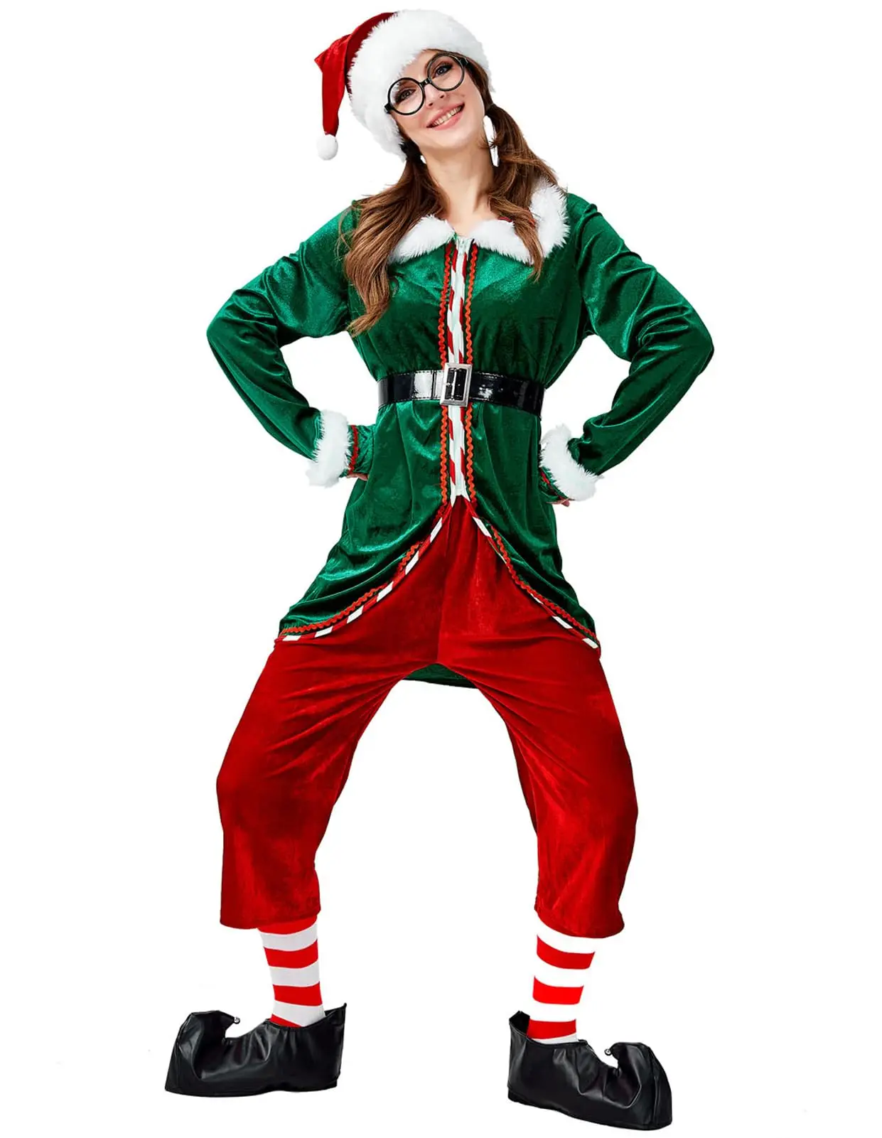 Women Christmas Elf Costume Adult 6 Pieces Velvet Santa's Helper Holiday Cosplay Outfit
Women Christmas Elf Costume Adult 6 Pieces Velvet Santa's Helper Holiday Cosplay Outfit