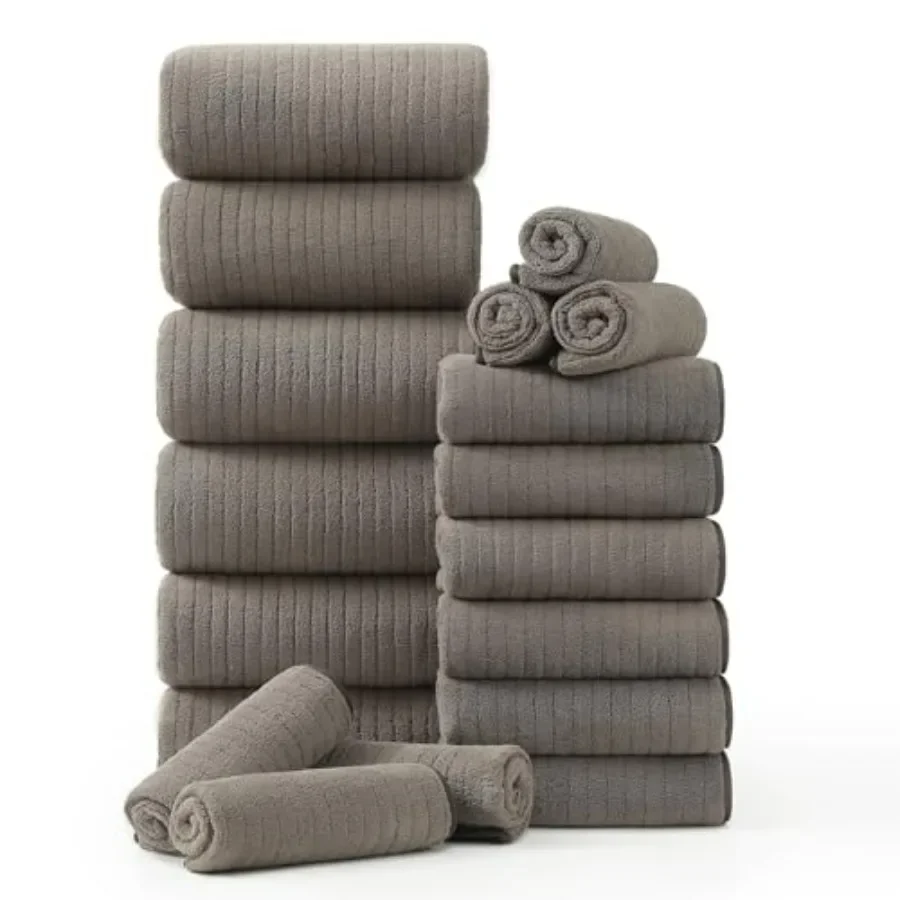 Family bathroom towel set: 18-piece brown cotton towels including 6 bath towels, 6 hand towels, 6 washcloths; soft, highly abso
Family bathroom towel set: 18-piece brown cotton towels including 6 bath towels, 6 hand towels, 6 washcloths; soft, highly abso