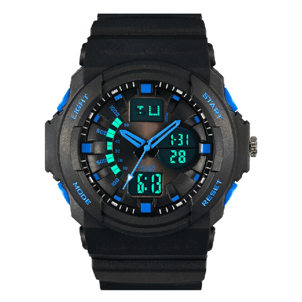 Blue 50M Waterproof Men'S Dual Time Led Digital Quartz Sports Watch Rubber Band Stainless Steel Alloy Multi-Function Display
Blue 50M Waterproof Men'S Dual Time Led Digital Quartz Sports Watch Rubber Band Stainless Steel Alloy Multi-Function Display