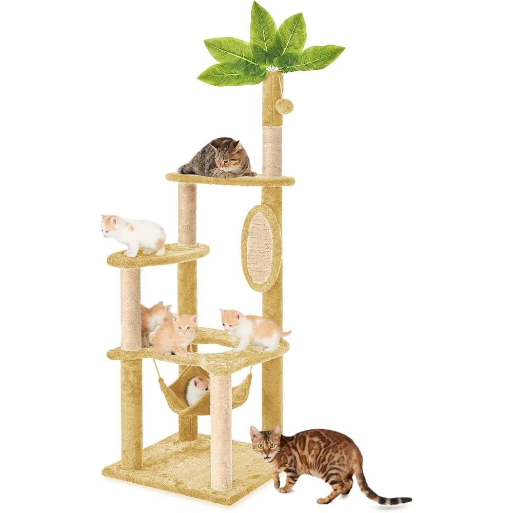 55" Cat Tree for Indoor Cats with Green Leaves, Multi-Level Large Cat Tower for Indoor Cats with Hammock, Plush Cat House with H
55" Cat Tree for Indoor Cats with Green Leaves, Multi-Level Large Cat Tower for Indoor Cats with Hammock, Plush Cat House with H