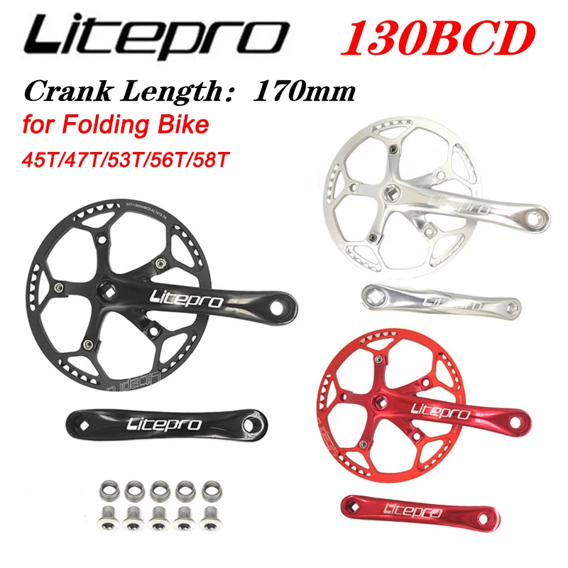 Litepro Bicycle Crankset Integrated Single Chainwheel Crank 45T 47T 53T 56T 58T BCD 130mm for Folding Bike Crank Bicycle Parts
Litepro Bicycle Crankset Integrated Single Chainwheel Crank 45T 47T 53T 56T 58T BCD 130mm for Folding Bike Crank Bicycle Parts