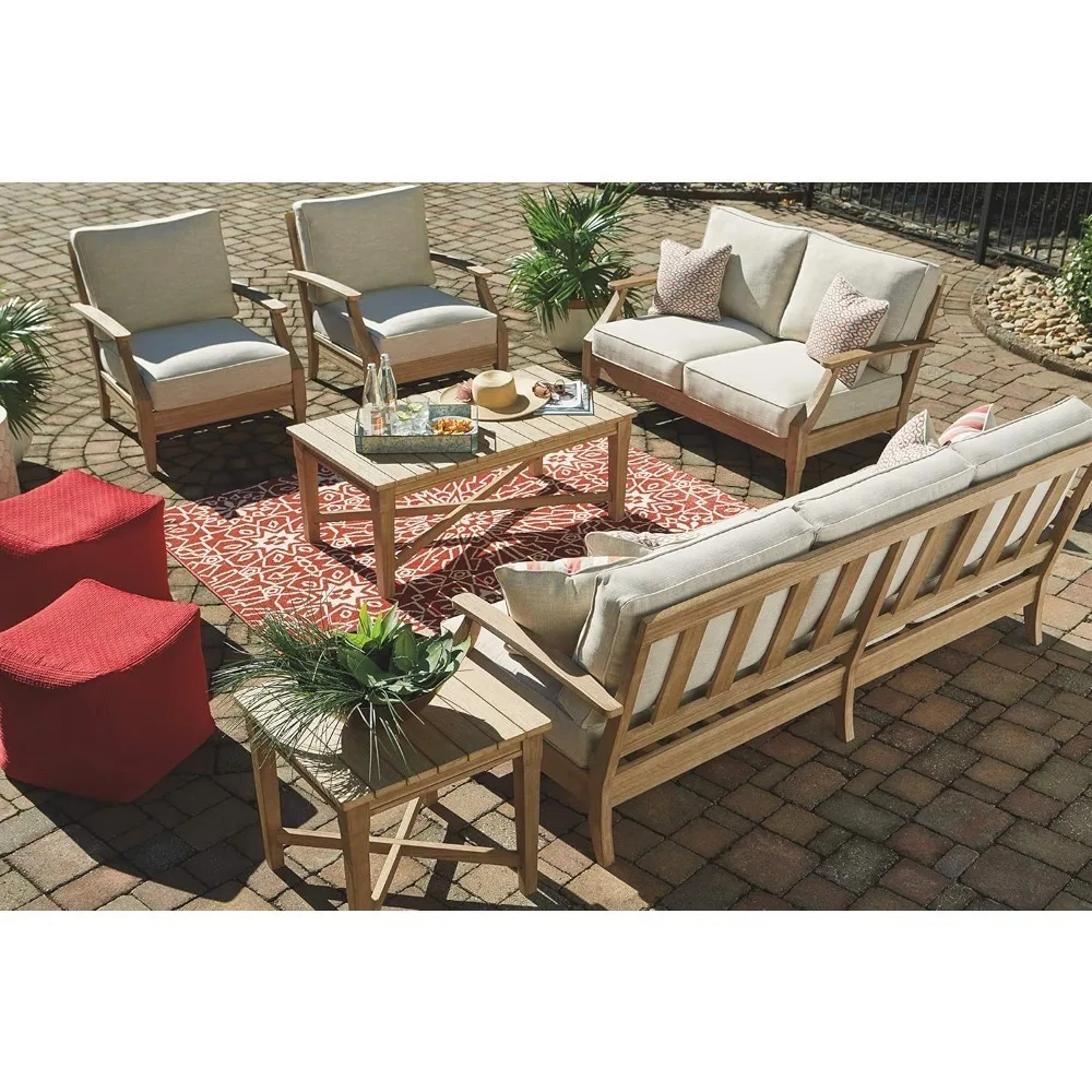 Outdoor Patio Eucalyptus Sofa with Cushions, Upholstered Sofa, Perfect for Patio, Beige
Outdoor Patio Eucalyptus Sofa with Cushions, Upholstered Sofa, Perfect for Patio, Beige