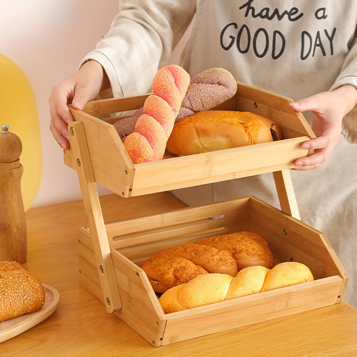 European Style Bamboo Fruit Basket, Double-layer Simple Snacks Sundries Basket - Ideal for Kitchen, Living Room, Picnics, Campin
European Style Bamboo Fruit Basket, Double-layer Simple Snacks Sundries Basket - Ideal for Kitchen, Living Room, Picnics, Campin