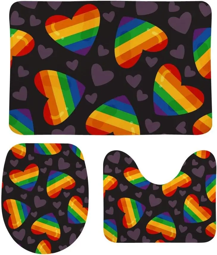Bathroom Anti-Slip Memory Foam Rug Set with Rainbow Heart Pattern, 3-Piece Soft Toilet Seat Mat, Water Absorbent Rug
Bathroom Anti-Slip Memory Foam Rug Set with Rainbow Heart Pattern, 3-Piece Soft Toilet Seat Mat, Water Absorbent Rug