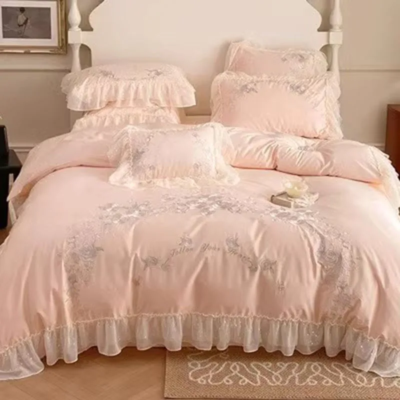 Comfortable Vintage Duvet Cover Set Cute Nordi Elegant Satin Luxury Kawaii Beddings Sets Silk Pink Roupas De Cama Decorative
Comfortable Vintage Duvet Cover Set Cute Nordi Elegant Satin Luxury Kawaii Beddings Sets Silk Pink Roupas De Cama Decorative