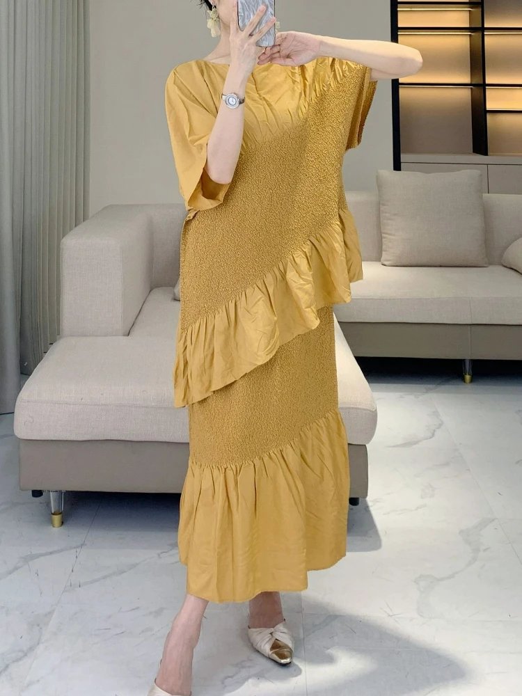 2025 Fashion Miyake Style Suit Women's Summer High Sense Simple Commuter Folded Irregular Top Skirt Two-piece Set New
2025 Fashion Miyake Style Suit Women's Summer High Sense Simple Commuter Folded Irregular Top Skirt Two-piece Set New