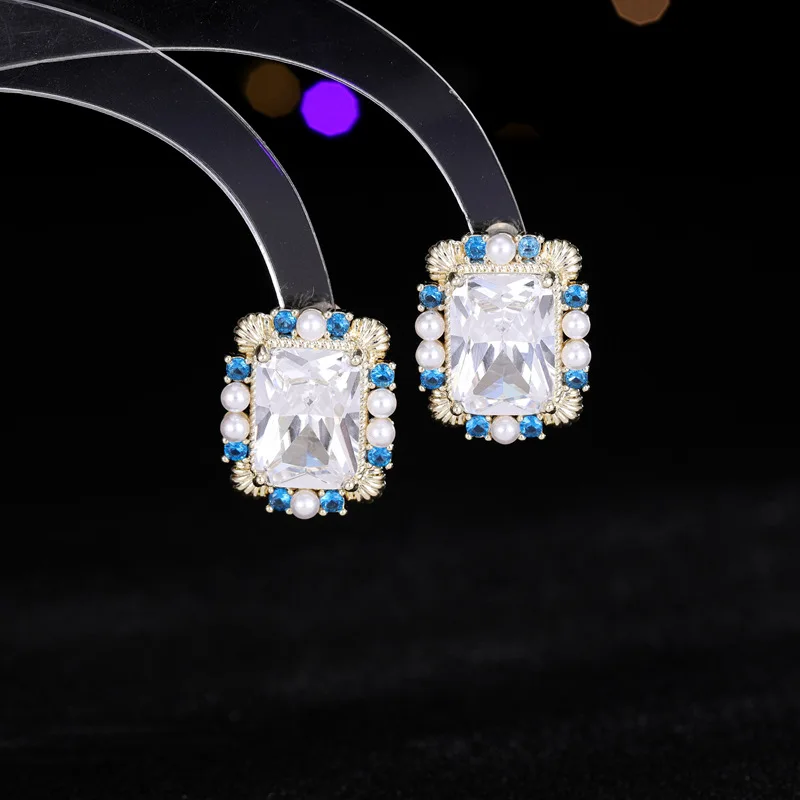 s925 Silver needle pearl lace earrings with geometric brilliance and super sparkle, large rectangular zircon stud earrings
s925 Silver needle pearl lace earrings with geometric brilliance and super sparkle, large rectangular zircon stud earrings