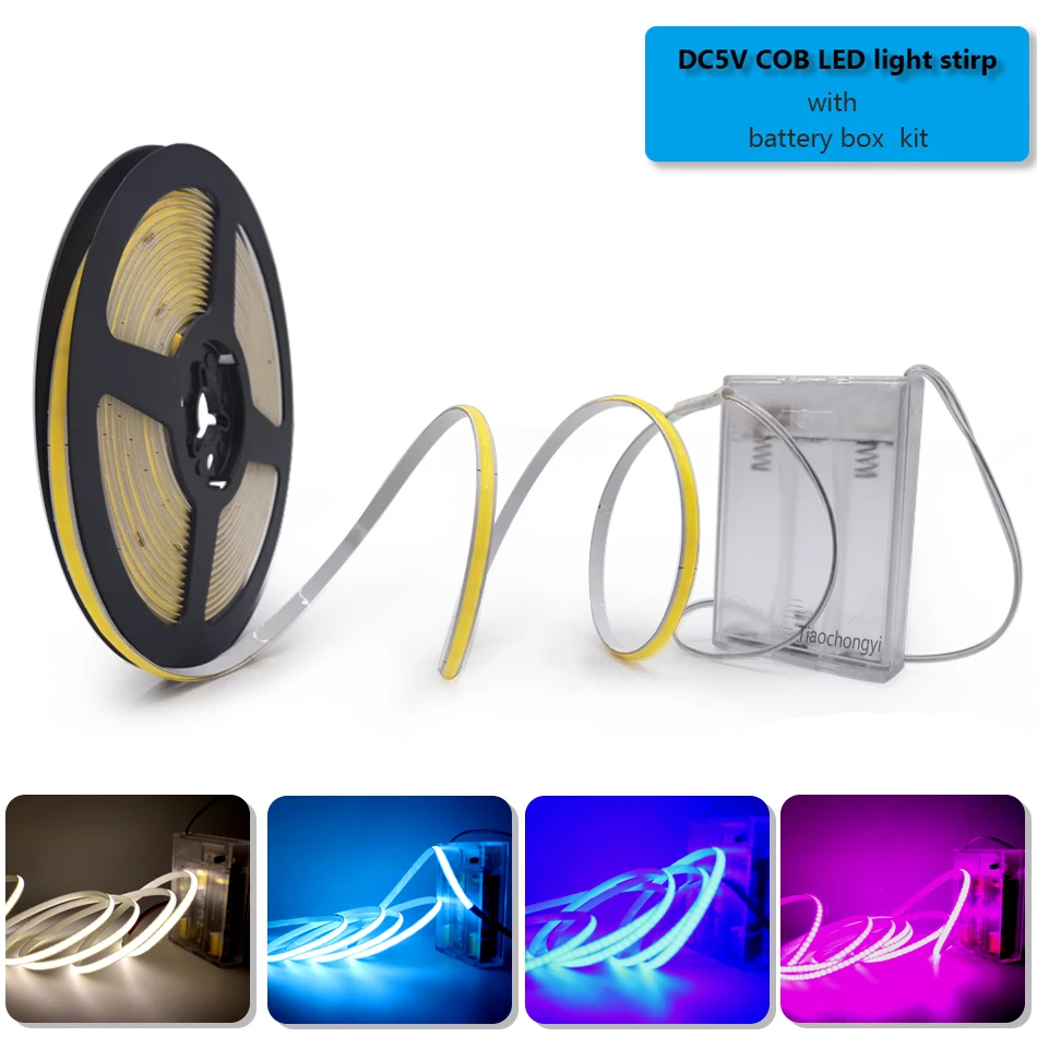 5mm width DC5V COB LED strip light 320LEDs/m with Battery BOX Powered Flexible LED Tape kit Red Green Blue white 0.5-5M
5mm width DC5V COB LED strip light 320LEDs/m with Battery BOX Powered Flexible LED Tape kit Red Green Blue white 0.5-5M