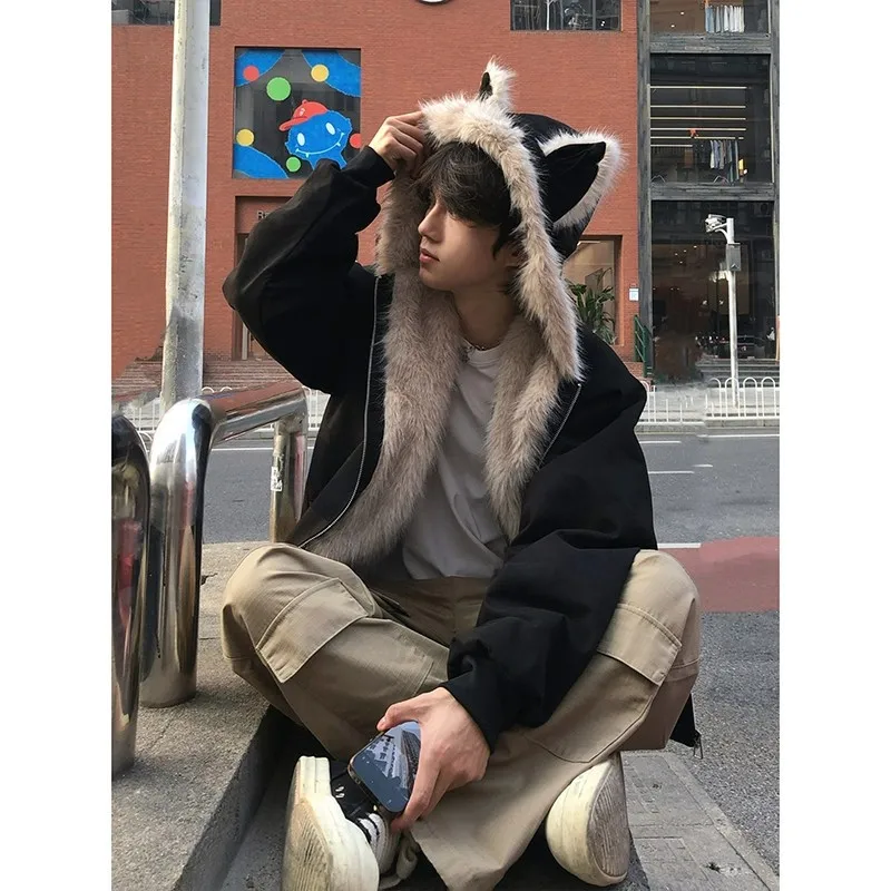 Fur Collar Faux Y2K Jackets Mens Autumn Cyberpunk Fashion Casual Style Men's Wear Cool Futuristic Reflective Black Streetwear OL
Fur Collar Faux Y2K Jackets Mens Autumn Cyberpunk Fashion Casual Style Men's Wear Cool Futuristic Reflective Black Streetwear OL