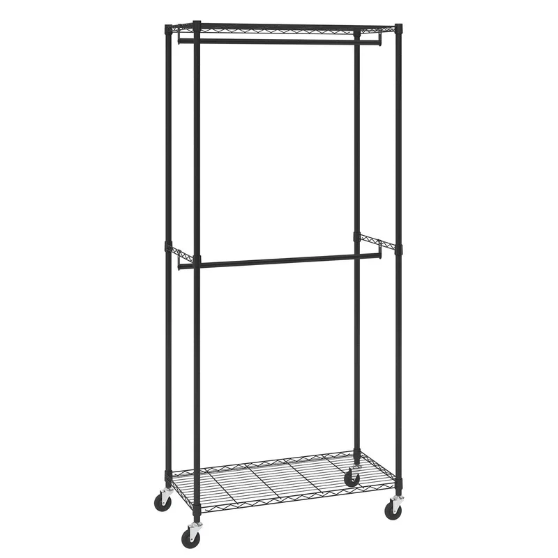 Heavy Duty Rolling Clothes Rack with Double Rods and Storage Tiers, 1" Thick Steel Frame, Supports 300Lbs
Heavy Duty Rolling Clothes Rack with Double Rods and Storage Tiers, 1" Thick Steel Frame, Supports 300Lbs
