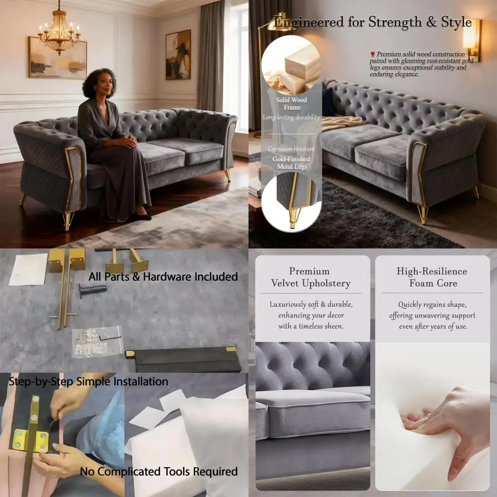 3-местный бархатный диван Честерфилд со свернутыми подлокотниками, золотыми ножками, ромбовидным стеганом, пенопластом высокой плотности для гостиной, офиса, серый
3-местный бархатный диван Честерфилд со свернутыми подлокотниками, золотыми ножками, ромбовидным стеганом, пенопластом высокой плотности для гостиной, офиса, серый